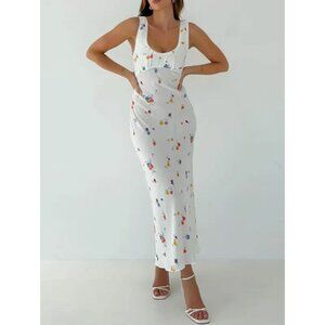 Rumored North Country Maxi Dress White colorful Floral Splash Print Medium